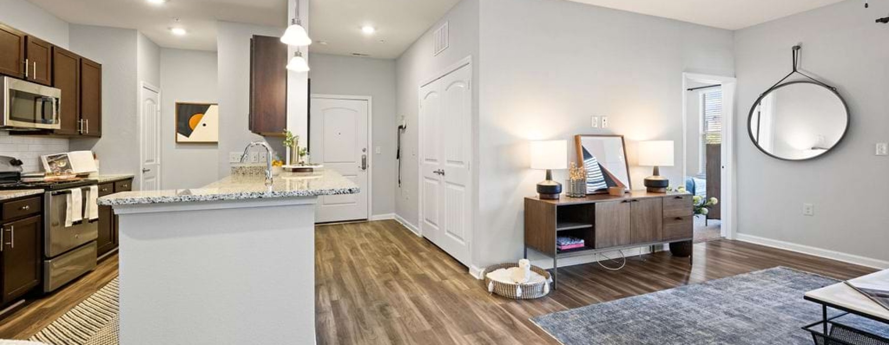 open-concept living area with connected kitchen